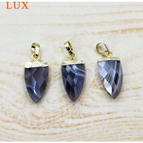 Faceted bullet shape Lace Agates Small bullet Pendants With Electroplated Gold Edge Gems Charms for necklace making