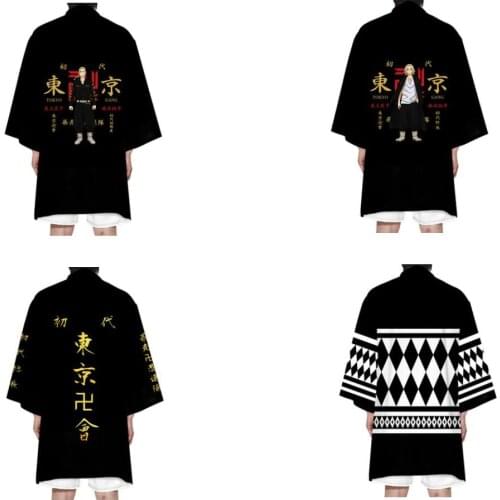 Men Women Harajuku Japanese Style Kimono Haori Cardigan Anime Tokyo Revengers Ken Ryuguji Cosplay Costume Yukata Tee Tops Shirt