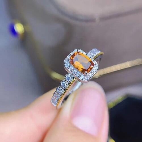 Vivid Orange Garnet ring Natural real red garnet partschinite Ring 925 sterling silver Fine jewelry