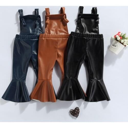 Fashion 2021 Baby Girls PU Jumpsuit Overalls Flared Decoration Casual Style High Waist Version Toddler Infant Summer Clothing
