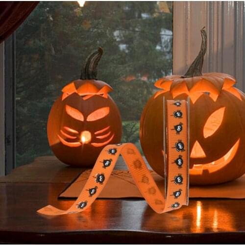 Halloween Printed Grosgrain Ribbons DIY Polyester Scooky Spider Packing Ribbon for Gifts