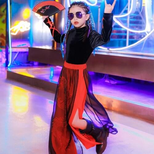 New Modern Dance Costume For Kids Long Sleeve Practice Clothing Hip Hop Suit Girls Jazz Street Dance Performance Clothes DQL4640