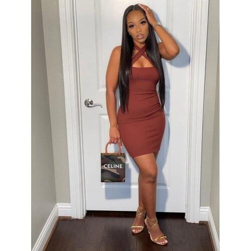 Summer Clothing Solid Halterneck Sexy Dress Birthday Party Dresses for Women Lounge Club Outfits Streetwear Y2k Wholesale Items