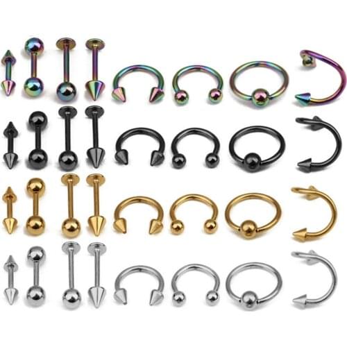 16Pcs A Puncture Accessories Tongue Nailed Mixed Suit Stainless Steel Nail Eyebrow Lip Nose Nail Wholesale