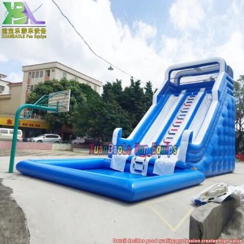 8m H Blue&White Water Wet Slide Home Garden Use Inflatable Water Slide With Portable Pool In Front