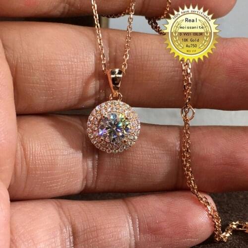 Solid Au750 18K gold Necklace 1ct moissanite Diamond DVVS color With national certificate 005