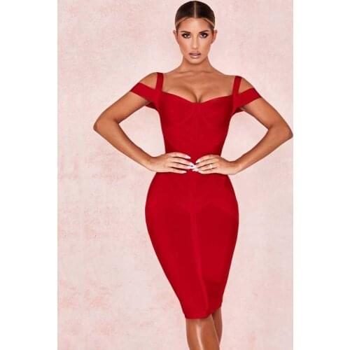 Wholesale 2020 womans dress Red Sqaghetti Strap Stretch tight Sexy celebrity boutique cocktail party bandage dress