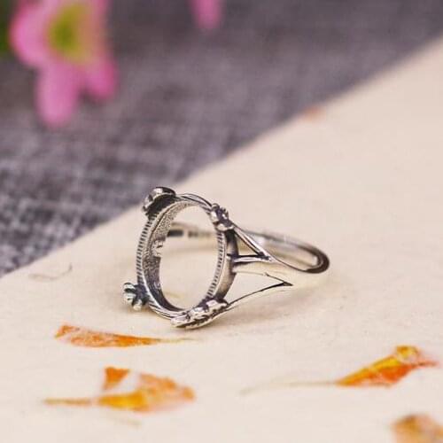 Art Nouveau 11x13mm or 9x11mm Oval Cabochon Semi Mount 925 Sterling Silver Wedding Ring Fine Jewelry Setting Vintage