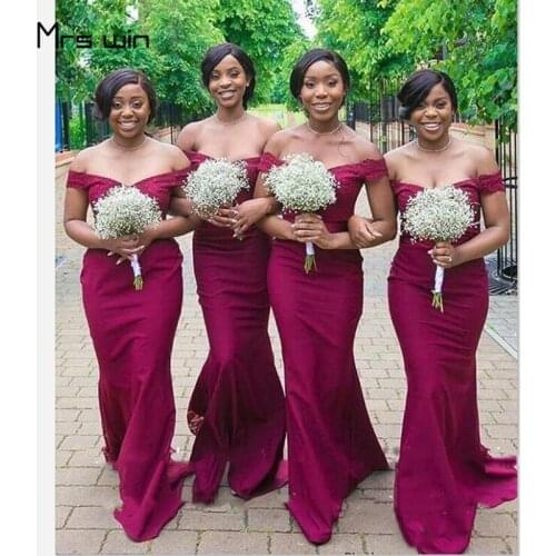Mrs win Bridesmaid Dresses Off Shoulder Elegant Vestido De Festa HR341 Sleeveless Long Mermaid Wedding Party Dresses Under 50