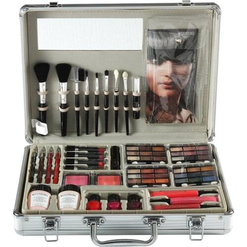 Professional Makeup Set Aluminum Box Eyeshadow Foundation Lip Gloss Lipliner Blush Brush Multifunctional Cosmetic Tool