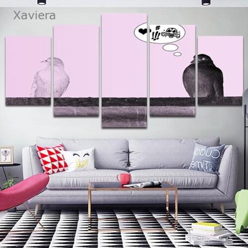 Five-Piece Cartoon Crow Art Wall Poster Hd Print Canvas Painting Animal Crow Modular Modern Abstract Mural Home Decor Frameless