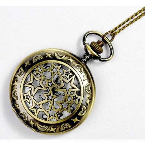Lucky Stars Hollow Bronze Pedant Watch Antique Chain Perspective Fob Watch Classic Arabic Digit Design Trendy Gift Pocket Watch
