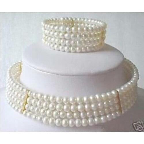 Stuning New 6-7mm Real White Cultivation Pearl Necklace Bracelet set