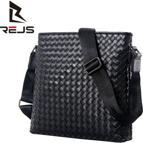 REJS LANGT Mens Shoulder Bag Woven Cowhide Classic Crossbody Bag Genuine Leather Casual Business Bag Fashion Luxury Brand Bag