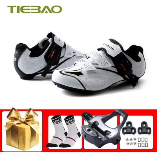 TIEBAO Cycling Shoes Men Women Sapatilha Ciclismo Breathable Self-locking Road Bike Sneakers Add Pedals Wear-resistant Flat Shoe