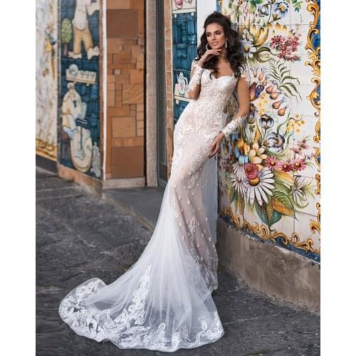 Vestidos De Novia Long Sleeve Mermaid Wedding Dresses Beading Appliques Bride Gowns Sweetheart Neck Robe De Mariage Gelinlik
