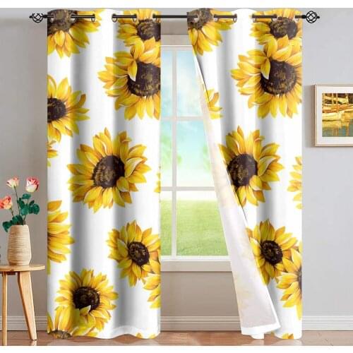 DARMIAN Colorful Sunflower Pattern Window Dressing Blackout Grommet Curtain Home Decor Kitchen Full Shade Draperies Bedroom