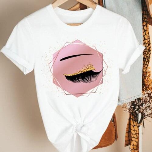 Women Clothes Watercolor Eyelash New Cute 90s Cartoon Summer Short Sleeve Tshirt Female Tee Print Fashion Top Graphic T-shirt