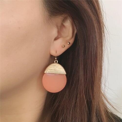 Chic Gold Color Cream Coral Color Round Plate Gold Colored Half Cap Drop Earrings For Women Girl Casual Chic OL