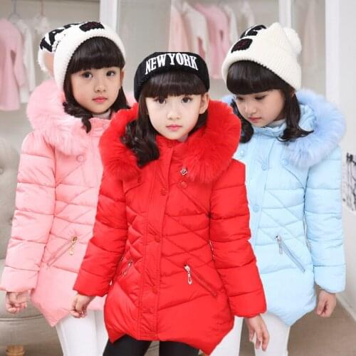 3-12 Years Winter Girls Jacket Thick Keep Warm Slim Grid Fur Collar Hooded Windbreaker Coat For Girl Teenager Children Outerwear