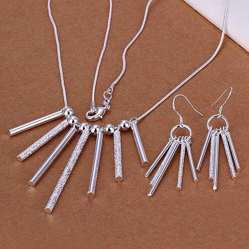 100 Sets Fashion women 925 Silver Jewelry Necklace Established Five Pillars Rods Pendants Earring Necklace Set