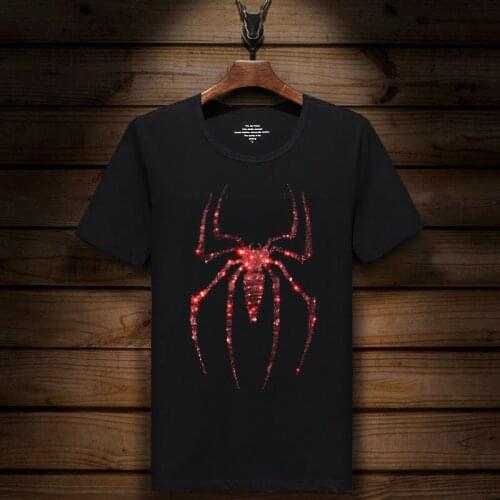 2021 Summer Red Spider Rhinestones T Shirt Fashion Streetwear Short Sleeve O Neck Slim Plus Size Man Tshirt Camisetas Hombre