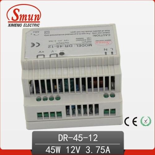 45W 12V 3.75A Single Output AC-DC Indoor Din Rail Switching Mode Power Supply DR-45-12 With CE ROHS Approved