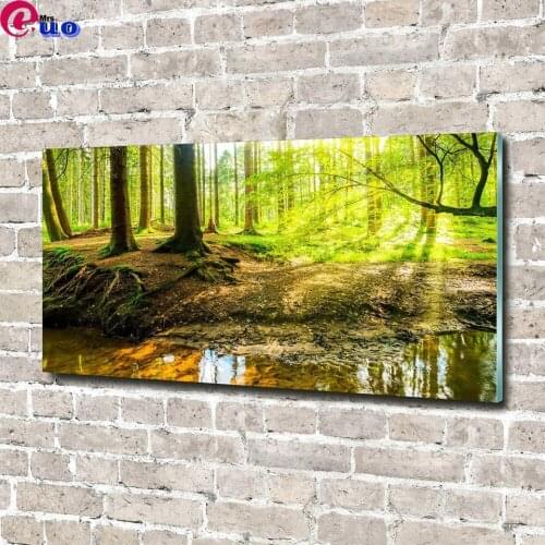 5D DIY glass sunbeams forest Landscape square Diamond Painting round Rhinestone Mosaic Decoration diamond mosaic Carnival gift