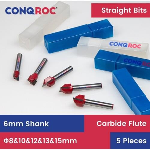 5 Pieces 6mm Shank Dia. 8&10&12&13&15mm CNC Carbide End Mills 3D Woodworking Router Bits Cleaning Bottom Milling Cutters