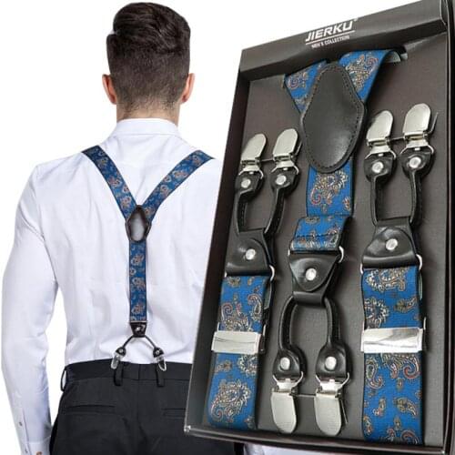 6-piece Clip Design Men Women 35mm Wide Adjustable Suspenders Clip-on Y-Back Braces Sling Elastic Belt Pants Holder Wedding Wear