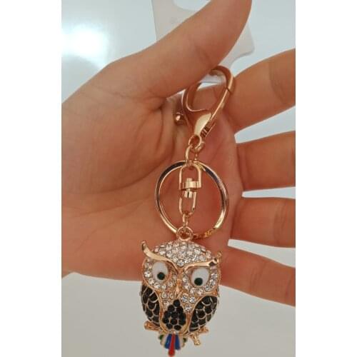 Baykuş detaylı Şık metal anahtarlık Göz alıcı anahtarlık Çanta aksesuarı Cüzdan süsü Zarif ve Şık