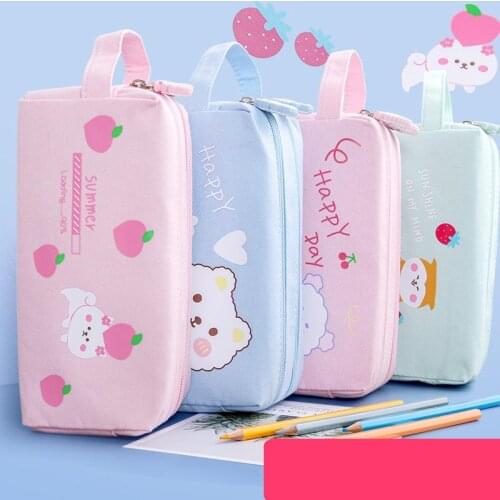 Large Capacity Pencil Case Canvas Fabric Supplies Stationery Gift Tools Storage Back To School Presented