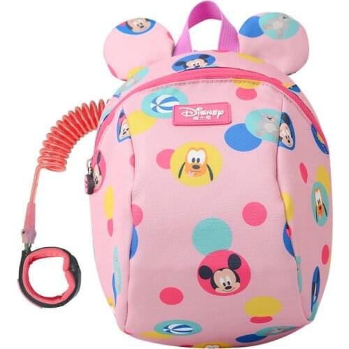 Disney 2In1 Toddler Anti Lost Backpack 1.8M Antilost Wrist Link Kids Walking Strap Leashes Bag Mickey Minnie Schoolbag