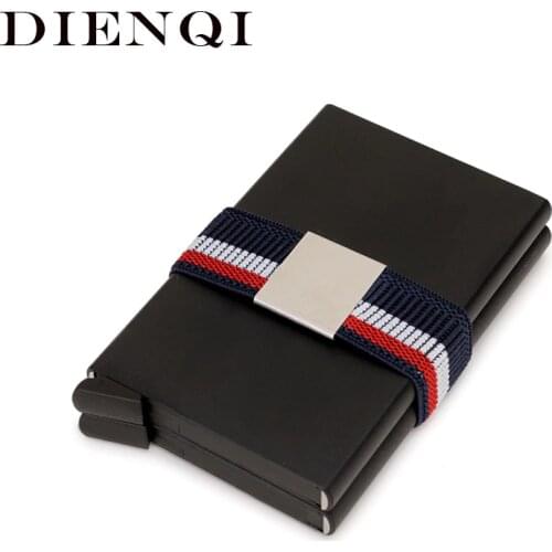 DIENQI Double Metal Credit Card Holder Wallet Anti Rfid Blocking Men Smart Security Minimalist Wallet Steel Cardholder Case Big