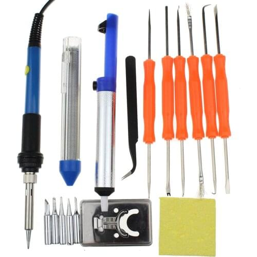 60W Adjustable Temperature Electric Soldering Iron Welding Solder Station Heat Pencil Set With Tips Tin Wire Tweezers EU Plug