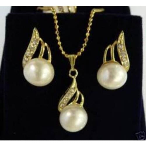 Charming white pearl pendant ring earring set 18K gold plated watch wholesale Quartz stone CZ crystal Jewelry set