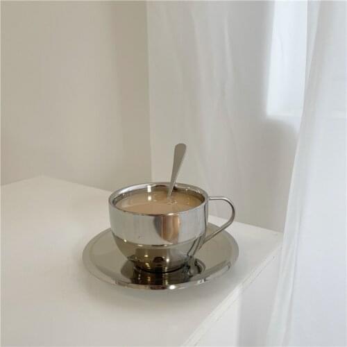 304 Stainless Steel Insulated Coffee Cup British Afternoon Tea Cup Dish Spoon Household Water Cup Tea Cup Mugs Coffee Cups