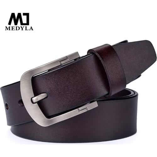 MEDYLA Mens Belt Luxury Pin Buckle Leather Belt Mens Jeans High Quality Wide Brown Fashion extended belt High-quality youth be