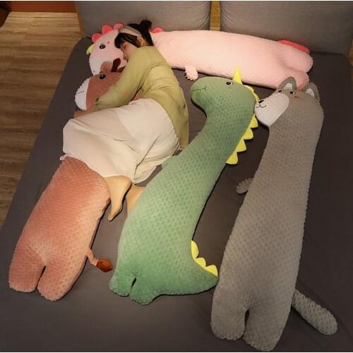 75/100/135CM Cartoon Plush Dinosaur Husky Toys Soft Long Pillow Cushion Animal Stuffed Doll Bed Sleeping Cushion Gift for Girls