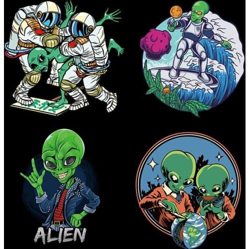Alien UFO Applique Stickers Iron On Patches On Clothes DIY Cartoon Alien Stripes Thermo-stickers For Clothes Space Patch Patches