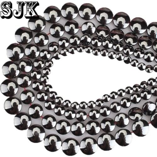 Natural Black Hematite Stone Flat Round Beads 4 6 8 10mm Loose beads DIY For Necklace Bracelet Jewelry Making Free Shipping