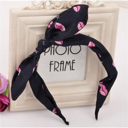 Cute Fabric Rabbit Ear Lips Print Hairbands Sweet Headhoop Headbands For Women Girls Kid Fashion Cloth Diy Hair Accessories 2020