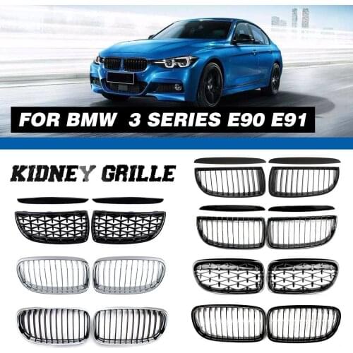A Pair Auto Front Bumper Kidney Grille + Upper Hood Eyelids 51137201969 For BMW 3 Series E90 E91 M3 2005 2006 2007 2008