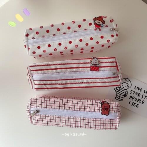Dots Pencil Bags Free Badges Cute Bag School Stationery Korean Bags For Girls Kawaii Pencil Box Storage Wholesale