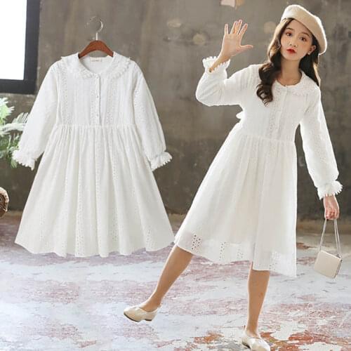 ZWF377 White Lace Embroidery Girls Dresses Kids Princess Birthday Wedding Party Vestidos Children A-Line Holiday Casual Clothes