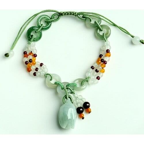 Natural jade roses braided bracelet genuine A goods emerald retractable bracelet female simple jewelry free shipping
