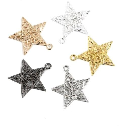 19*17.5mm Art Hollow Five-pointed Star Pendant Electroplating Multicolor Single Hanging Star Brass Jewelry Accessories