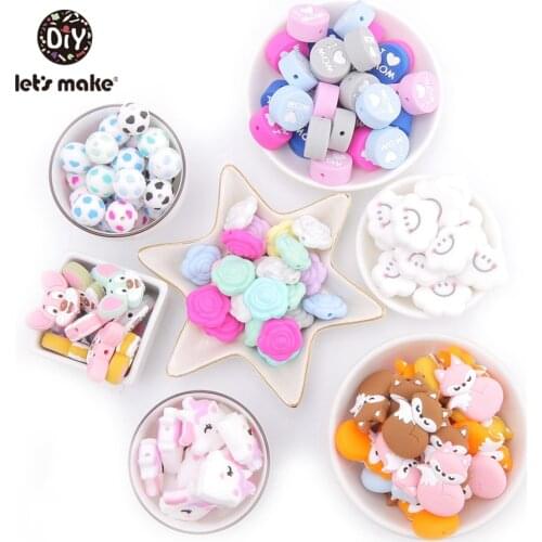 LetS Make 20Pc Silicone Teething Food Grade Baby Flower Mouse Football Teether Beads Tiny Rodents Silicone Baby Teether Toys