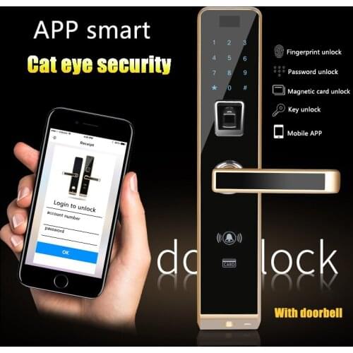 Smart semiconductor fingerprint lock password APP card Biometric Digital Door Lock, Touch Screen with Large Mortise