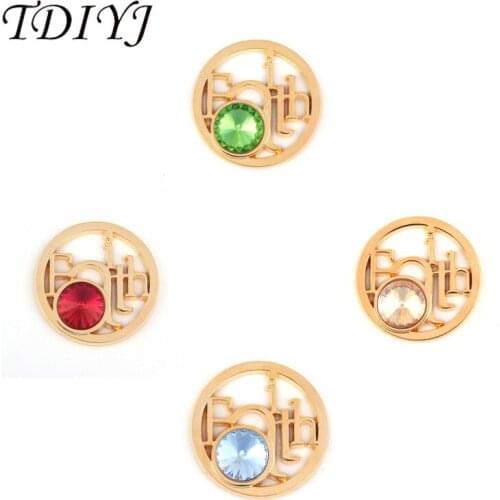 TDIYJ My Coin New Design 33mm Gold Faith Coin Disc with Different Colour Crystals for Coin Holder Pendants 1pcs/lot